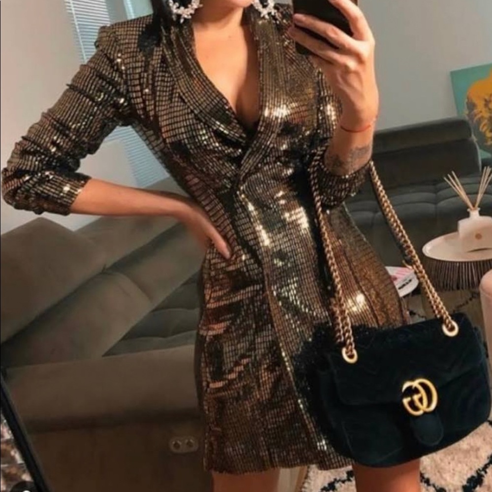 Zara Gold Metallic Sequin Blazer Dress 🔴SOLD ON OFFER UP🔴